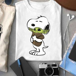 Snoopy Hugging Baby Yoda Unisex Cotton T